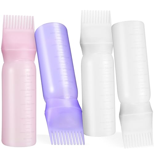 PRETYZOOM 4 piezas Botellas Aplicadoras para Tinte y Aceite con Peine Raíz Reutilizables para Coloración y Cuidado del Cabello Salón y Hogar