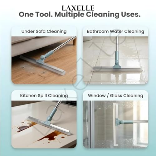 Image of LAXELLE Heavy Duty Bathroom Wiper with 180-Degree Swivel Head | Multifunctional Magic Broom Floor Wiper | 50-Inch Rotating Floor Squeegee with Long Handle Adjustable 4
