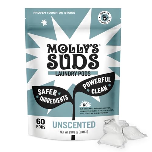 Mollys Suds Laundry Detergent Pods | Clean Detergent for Sensitive Skin | Ultra Concentrated and Stain Fighting | Unscented - 60 Count