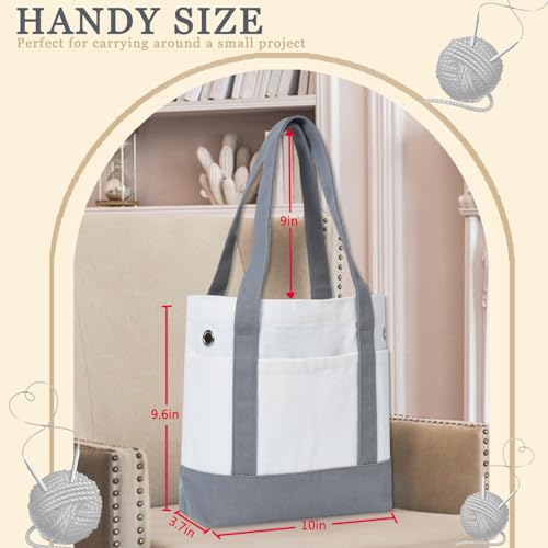 Image of Yarn Bag, Canvas Tote Crochet Bag Organizer, Lightweight Yarn Storage Knitting Bags for Crocheting, Portable Travel Bags and Totes, Crochet Accessories, Knitting Kit Holder (Pack of 2)