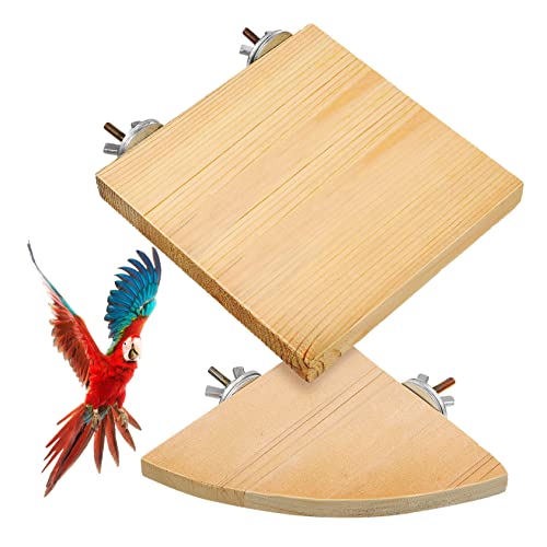 BCOATH 2Pcs Wooden Bird Perch Platform for Small Birds Easy Install Chewable Stands for Budgies Cockatiels and Parrots Bird Gym Playground Accessories