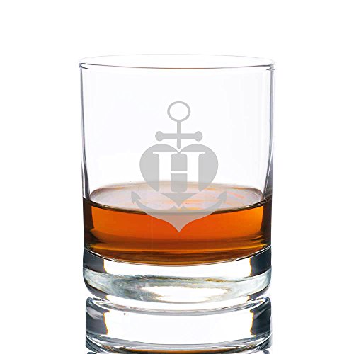 Anchor Heart Personalized Rocks Glass, Letter H