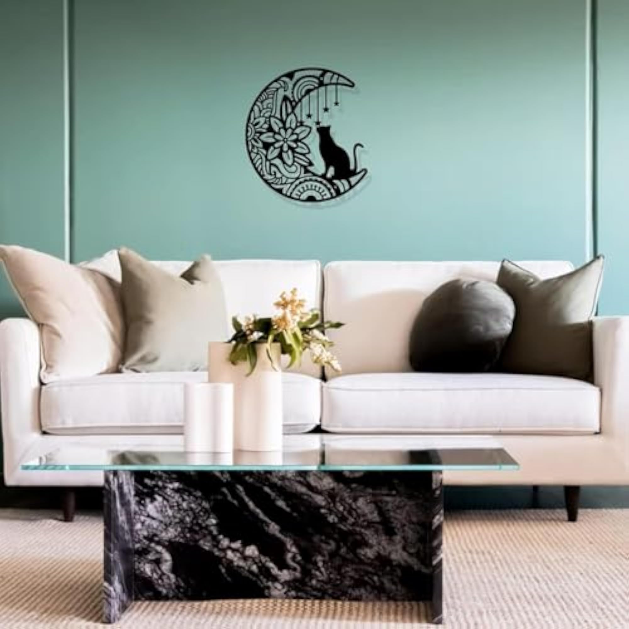 Mandala Moon and Cat Metal Wall Art Decor