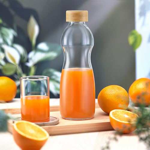 Image of Borosil 750ml Curve Bottle with Bamboo Lid | Borosilicate Glass Narrow Mouth Bottle for Fridge | Extreme Temperature Resistant For Hot & Cold Water, Milk, Lassi, Juice | Transparent