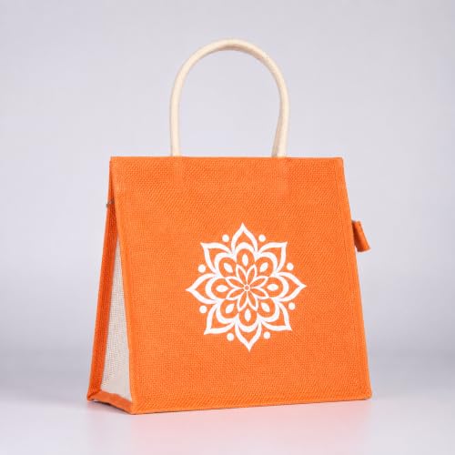 Image of Soman Jute Ecofriendly Return Gift Bags Rangoli Printed Colorful bags with Zip Pack of 10 Bags