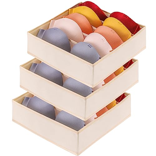 Cawek Bra Storage Drawers Organizer for Clothing Underwear Drawer Organizer Dividers Foldable Storage Cube Bins for Bra,Socks, Underwear,3 Pack （Creamy-White）