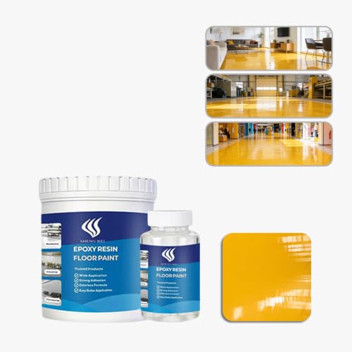 Pintura para piso Epoxy Resin Floor Coating Kit -2 libras, 100% sólidos autonivelante con acabado brillante amarillo medio, grado industrial para garaje, sótano, encimeras - Cubre 2.4 m2, secado rápido miniatura 1