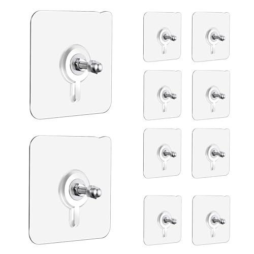 Image of Adhesive Hooks for Wall (13lb Max), Screw Free Wall Hangers without Nails for Photos Frames, Shelf Utility Waterproof and Oil Resistant Hooks for Decorations and Bathroom Kitchen Racks -10 Pack (14mm)