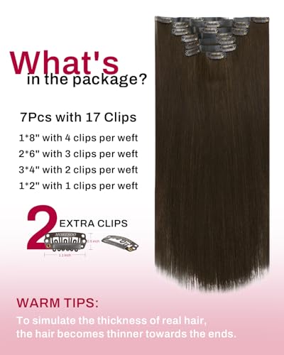 Image of Moresoo Clip in Human Hair Extensions, Medium Brown, Seamless PU Skin Weft | Human hair clip in extensions, 18inch 120g 7pcs, suitable for office and outings, balanced soft volume for everyday elegance