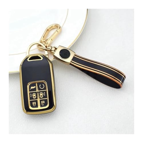 アコード シビック CRV パイロット リッジライン オデッセイ パスポート スマートリモートキープロテクター 6ボタン TPU 車キーケースカバー シェルフォブ対応(Gold Black Set)