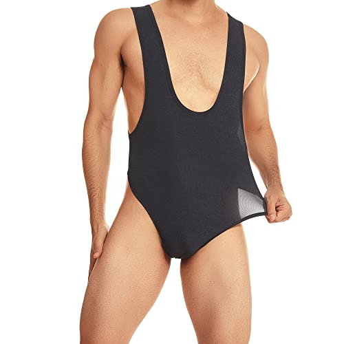 YUFEIDA Men's Athletic Supporters Bodywear One Piece Active Base Layers Muscle Fit Jumpsuit Deep U Neck Singlets Bodysuit - Image 3