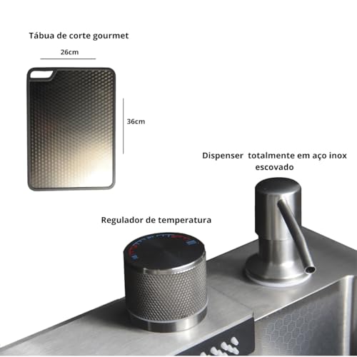 Cuba Gourmet Premium torneira cascata lavador copos completa aço inox 304