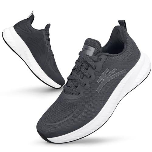 Puweco Lightweight Mens Walking Sneakers, Mens Slip on Running Shoes with Breathable Mesh, Anti-Slip Men Sport Shoes for Workout, Gym, Jogging and Hiking Dark Grey