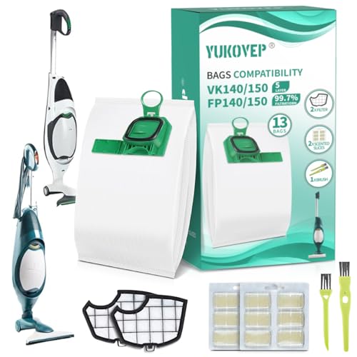 13 bolsas para aspiradora Vorwerk Kobold VK140 VK150 con 2 filtros, 2 cepillos limpios, juego de accesorios para aspiradora Vorwerk Kobold FP140/150