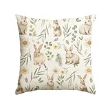AVOIN colorlife Easter Bunnies Flower Throw Pillow Cover, 18 x 18 Inch Eucalyptus Leaves Cushion Case Decoration for Sofa Couch