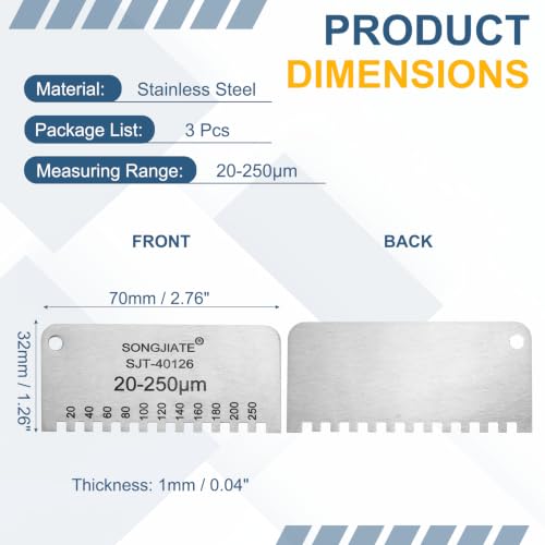 HARFINGTON 3Pcs Wet Film Thickness Combs 20-250um Medidor de Espesor de Película Húmeda en Acero Inoxidable de Alta Precisión, Plata miniatura 2