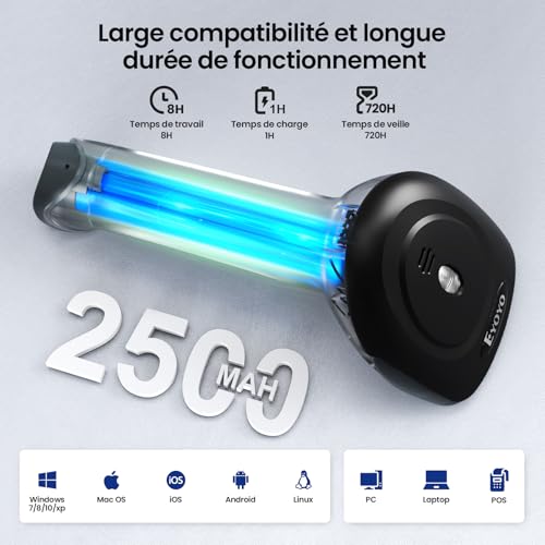 Lecteur de codes-barres sans fil Eyoyo 2.4G et USB pour PC