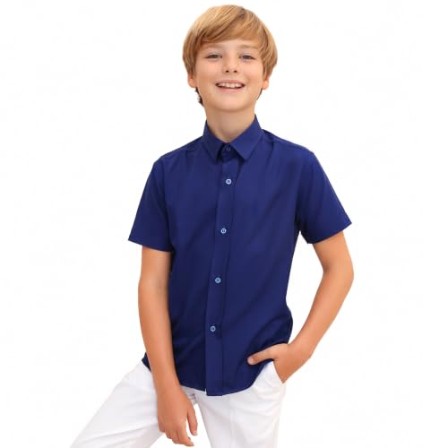 Image of Lilax Boys Classic Short Sleeve Button Down Casual Solid Dress Shirt