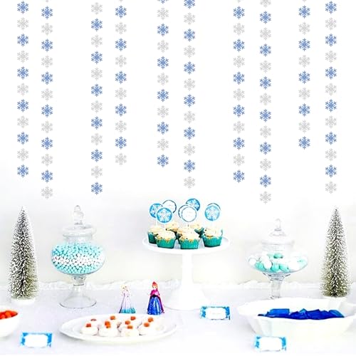 Image of Snowflake-Snow Blue-Silver Christmas Party-Decoration Garland - 52ft Winter Wonderland Frozen Ornaments Hanging Paper Streamers,New Years Birthday Baby Shower Ceiling Decor Hugfond