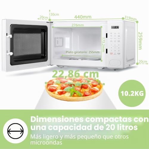 Miniatura 8 de Comfee Horno Microondas Digital, 700 W, 20 L, 6 Menús Preestablecidos, Express Cook, 11 Niveles De Potencia, Descongelación, Función De Memorización Blanco Cm-E202cc Wh