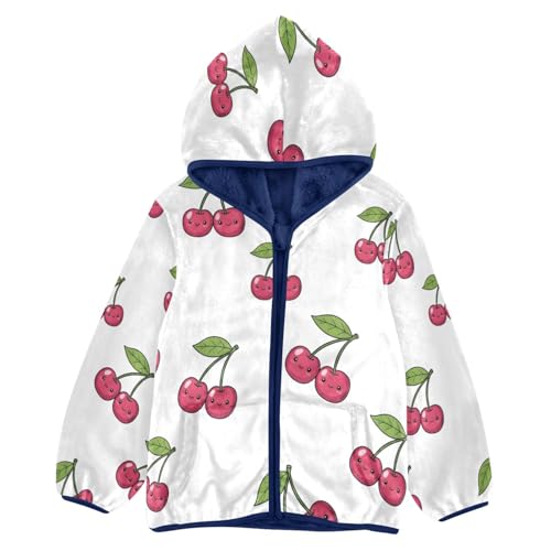 Cherry Pattern Print on White Toddler Fleece Jacket Girl Boys Hooded Fleece Jacket Coat Warm Outwear Zip-up 3-10T