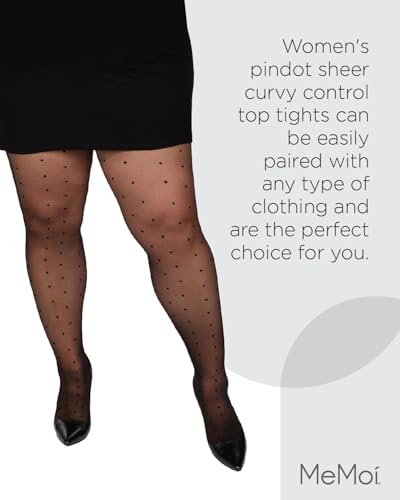 Image of MeMoi Women's Pindot Sheer Curvy Control Top Tights