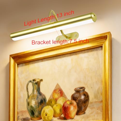 Image of Set of 2 Picture Lights on Wall Rechargeable and Remote, Full Metal Painting Light with 3 Lighting Colors Brightness Dimmable and Timer Auto-OFF, Above Artwork Dartbord Display Gallery Portrait