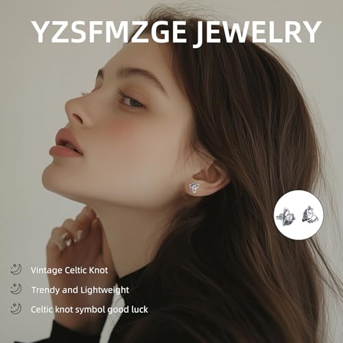 Celtic Stud Earrings 925 Sterling Silver Crescent Moon Celtic Knot Triangle Vintage Stud Earrings for Women Hypoallergenic Celtic Irish Jewelry Gift4