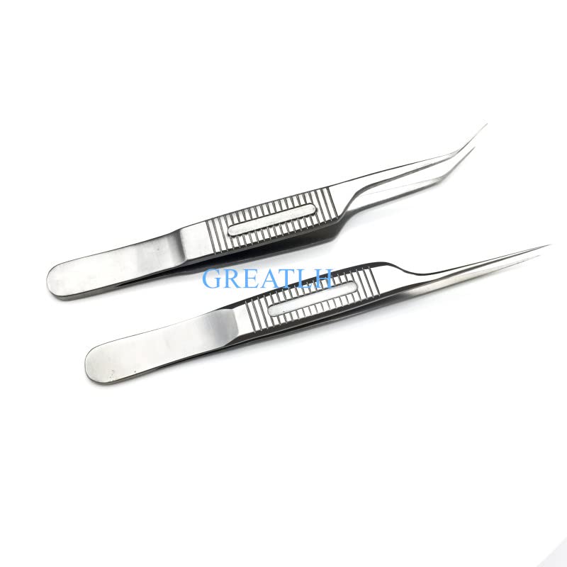 AE-PRO - 2pcs/set Fue Hair Transplant tweezer Clip for hair Curved and Straight 0.4mm