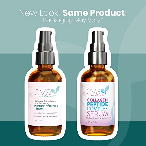 Collagen Peptide Serum - Best Anti Aging Collagen Serum For Face Skin Brightening, Reduces Fine Lines & Wrinkles, Heals, And Repairs Skin, Microneedling Serum With Aloe Vera & Hyaluronic Acid - Peptide Complex Face Serum By Eva Naturals (2 Oz), 2 Pack #TOP1