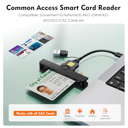 Image of CAC Card Reader 2 in 1 USB /Type C Dual Connector, DOD Military USB Common Access CAC Reader Type C Smart Card Reader Compatible with Windows, Mac OS Mini Fold Plug and Play Black