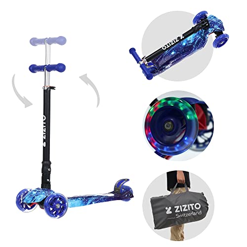 Kinderroller ab 5 Jahre Tretroller Scooter Kinder Roller mit Led Lichter Scooter Roller Kinder Klapp Roller Kickscooter Cityroller Kinder (Blau) Cover