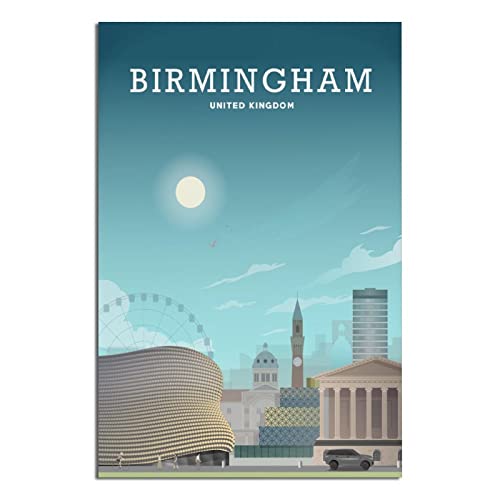 Affiche de voyage vintage Angleterre Birmingham - Musée - Impression sur toile - Décoration murale pour chambre à coucher, bureau - 20 x 30 cm
