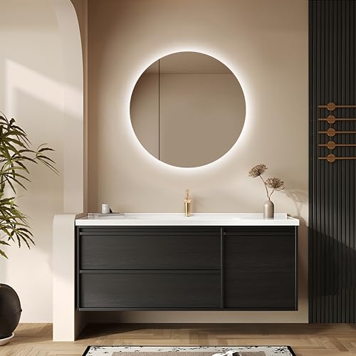 Talos Picasso Style Spiegelkast zwart Ø 60 cm - met hoogwaardige aluminium behuizing - modern badkamermeubel met geïntegreerde ledverlichting - badkamerspiegel met praktische