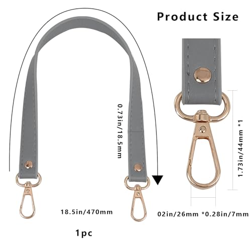 Image of GORGECRAFT 2Pcs 47cm Leather Purse Strap Gray Short Shoulder Bag Straps Replacement Imitation Leather Bag Handles with Golden Alloy Swivel Clasps for Underarm Bag Handbag Tote Satchel Purse Making