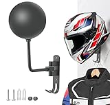 SANGMO Grey 180° Motorcycle Helmet Rack, Rotation Metal Helmet Holder Wall Mount, Helmet Holder Bike with 2 Hooks Helmet Hanger for Motorcycle Bike Coats, Caps, Baseballs, Rugby Helmet