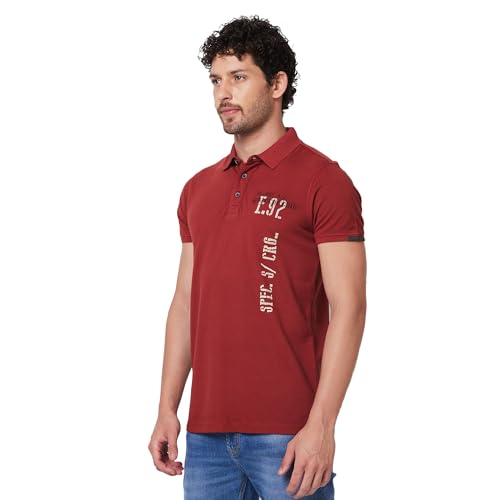 Image of Spykar Men's Slim Fit Polo Neck Half Sleeve Solid Casual T-Shirt