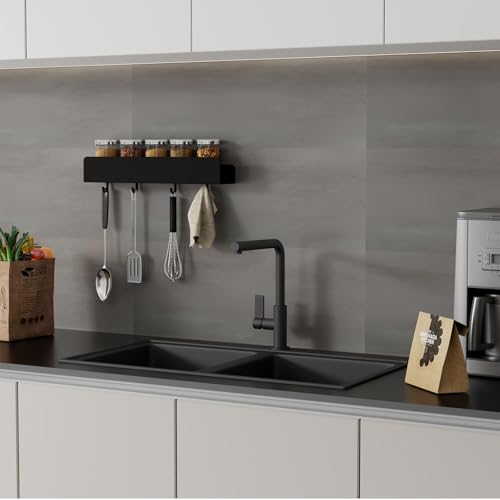 REKITA Duschablage ohne Bohren, Badezimmer Organizer 40 cm, Duschablage Edelstahl mit 4 Abnehmbaren Haken, Shampoo Halterung für Dusche, Hängeregal, Badregal Schwarz