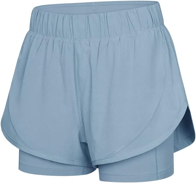 Looleafy Women's Mid Waisted Running Shorts with Liner - 2 in 1 Athletic Sport Tennis Gym Shorts Zip Pocket