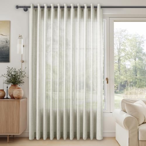 Macochico Natural Linen Curtains with Tieback Fog 100”Wx84”L 1 Panel | Sliding Door Curtains,Sliding Patio Door Curtains,Living Room Curtains,Bedroom Curtains,Ligh Filtering and Privacy Pane