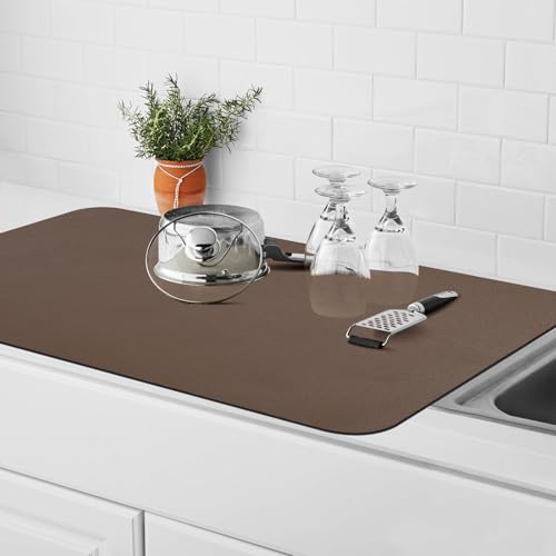 Meetcolor Coffee Mat for Countertop, 17“ x 31.5” Super Absorbent Coffee Bar Mat, Kitchen Counter Mats Fits Under Coffee-Maker, Kitchen Accessories for Espresso Machine Dish Drying Rack, Brown — view 5