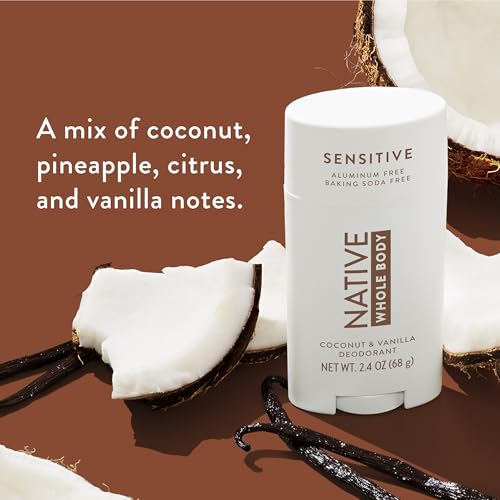 native whole body deodorant stick contains naturally derived ingredients deodorant for men and women  72 hour odor protection aluminum free with coconut oil and shea butter  coconut amp vanilla