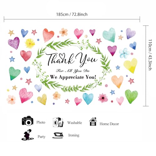 SMENGGIL Colorful We Appreciate You Banner Thank You for All You Do Backdrop Heart Flowers Sign for Doctor Nurse Teacher Pastor Staff Employee Retirement Appreciation Theme Party Decorations Supplies by SMENGGIL - Used condition - Image 2