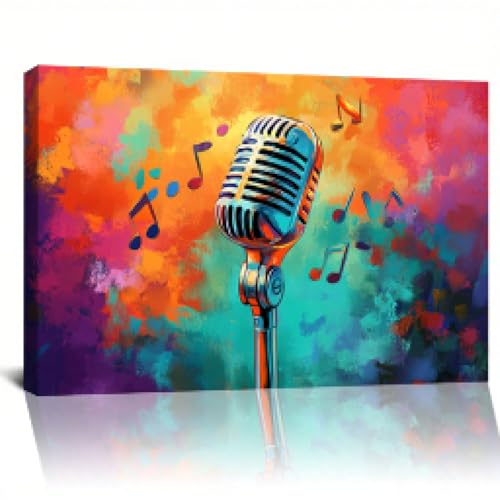 Microphone coloré toile d'art musique vintage TONGYINLI cadre 80x120cm salon