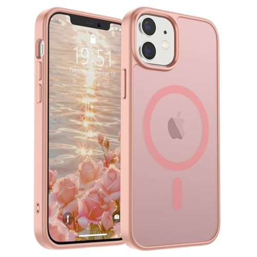 Image of SUPFINE Magnetic for iPhone 12 Mini Case & iPhone 13 Mini Case (Compatible with MagSafe) (Military Grade Drop Protection) Slim Translucent Matte Shockproof Phone Cover,Pink