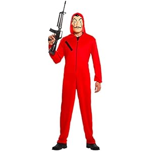 Disfraz Completo de Ladrón de Dinero | Kit Completo de Disfraces | Traje Rojo con Capucha para Adulto (170-180cm) + Máscara Oficial de Dalí | Fiesta | Ladrón | OriginalCup®