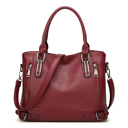 Sac à Main bandouliere en Cuir PU pour Femme Messenger Hobo Sac Fourre Tout Grande capacité pour Le Travail Shopping Party Voyage-Bourgogne Cover