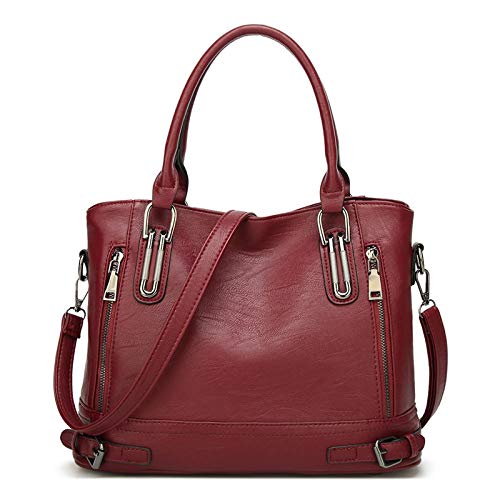 VINBAGGE Ladies Leather Handbag Designer Top Handle Bag Vintage Tote Crossbody Shoulder Bag Fashion Clutch for Women - Burgundy Red