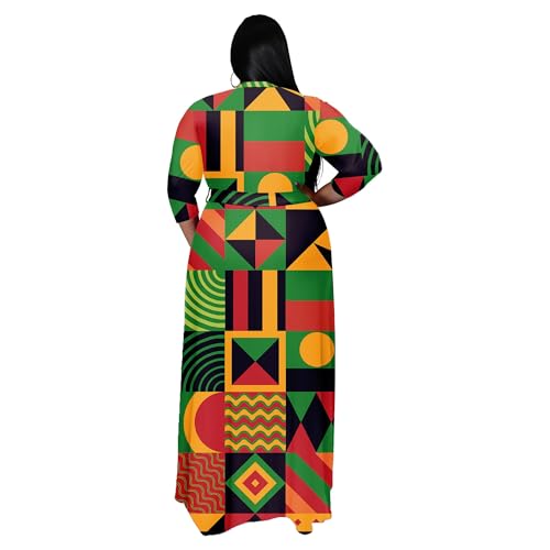 Image of Nmoder Plus Size Maxi Dress for Women - Summer Casual 3 /4 Sleeve Floral Flowy Long Dress with Belt XL- 6XL