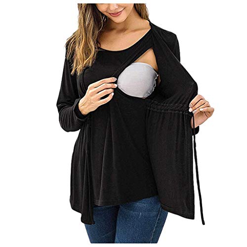 Genérico 2024 Navidad teuf doble camiseta Tops capa manga larga lactancia maternidad para lactancia maternidad blusa jersey maternidad invierno cálido chic largo (negro, XXL), Le Noir, XXL